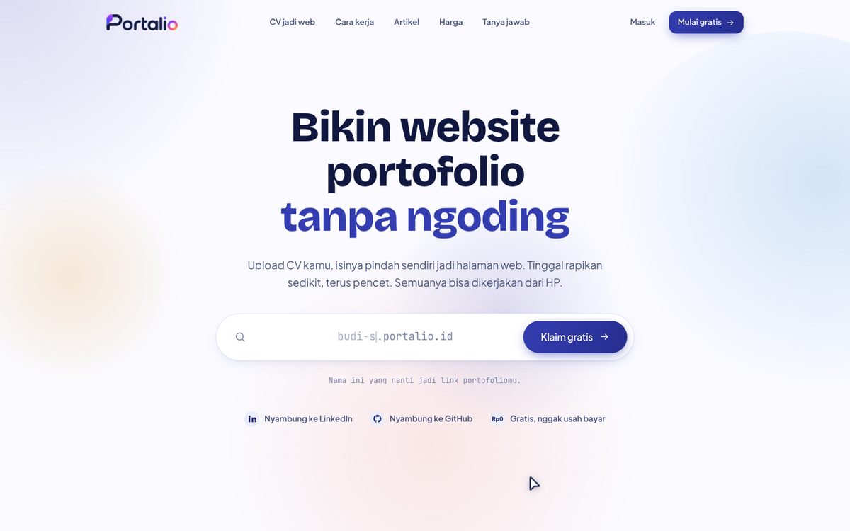 Tampilan halaman utama Portalio